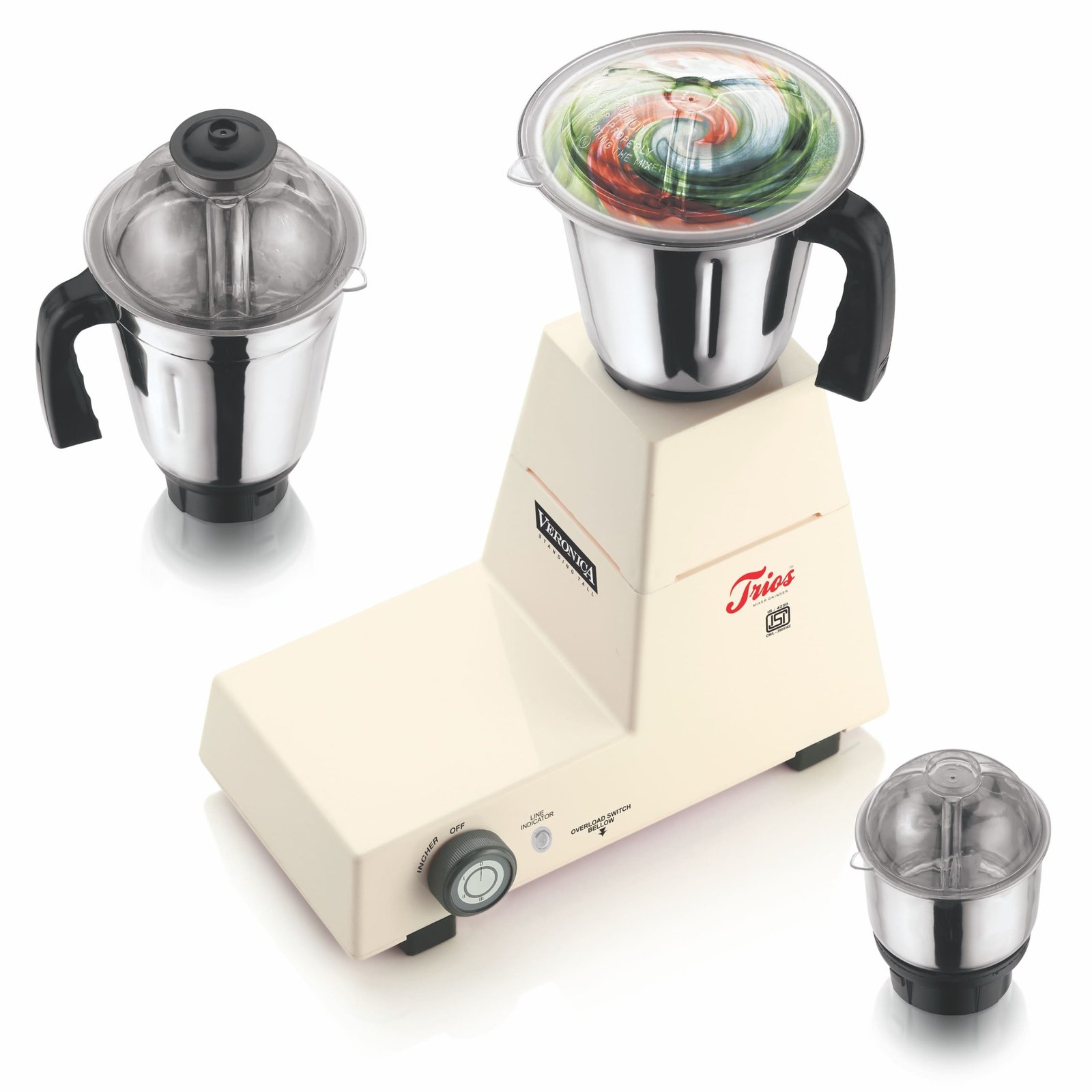 Veronica Trios Mixer Grinder 3 Speed Control 650 Watt Powerful Copper Motor with 3 Stainless Steel Jars 3 years warranty