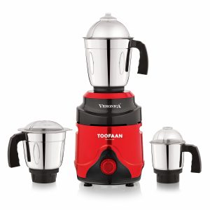 Veronica Toofan 1000 watts 3 Jar Mixer Grinder with 304 SS Blades, Large Size SS Jars, 3 years warranty