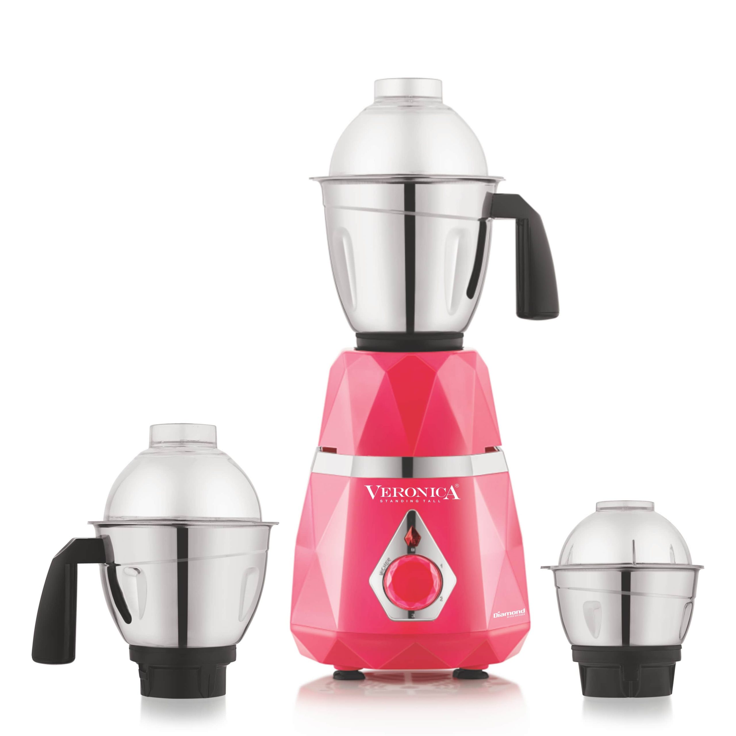 Veronica Diamond Mixer Grinder 1HP- with 3 Stainless Steel Jars (For Dry Grinding, Wet Grinding, Chutneys, 2 years warranty, Pink