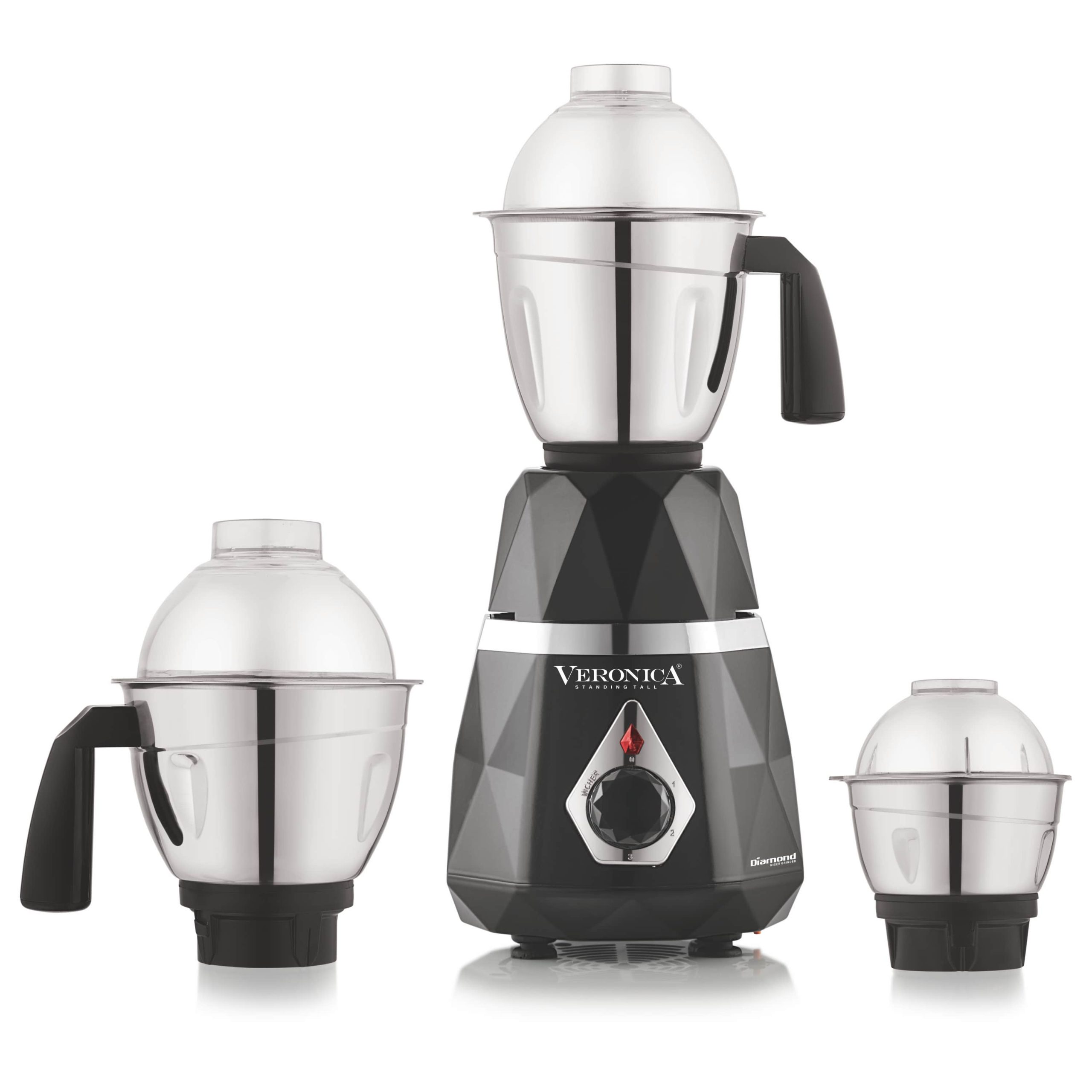 Veronica Diamond Mixer Grinder 1HP- with 3 Stainless Steel Jars (For Dry Grinding, Wet Grinding, Chutneys, 2 years warranty, Black