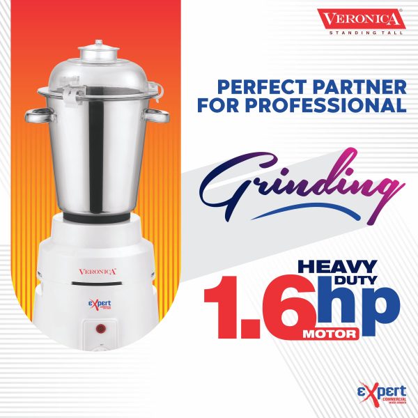 Veronica Expert Commercial 1.6HP Mixer Grinder, 2 Jars for Grinding, Mixing, Powerful Copper Motor
