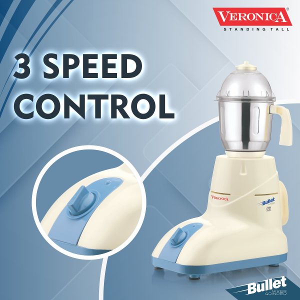 Veronica Bullet 1HP Mixer Grinder, 3 Jars for Grinding, Mixing,Powerful Copper Motor, Polycarbonate lids, 3 years warranty