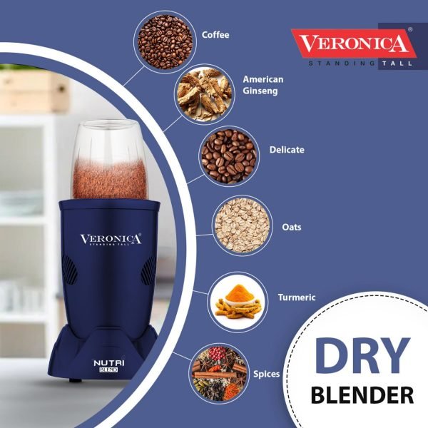 Veronica Nutri-Blender,Mixer Grinder with Blender Jar, SS Blades & 2 Unbreakable-PC Jars,S|3in1 Grind, Mix, Blend|100% Pure 500 Watt Copper Motor|22000 RPM